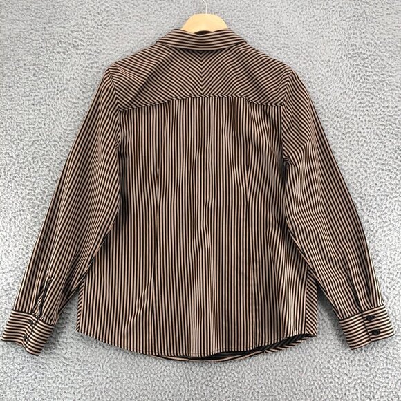 Chicos Shirt Womens 0 US Small Brown No Iron Sateen Striped Long Sleeve Button - Picture 4 of 11
